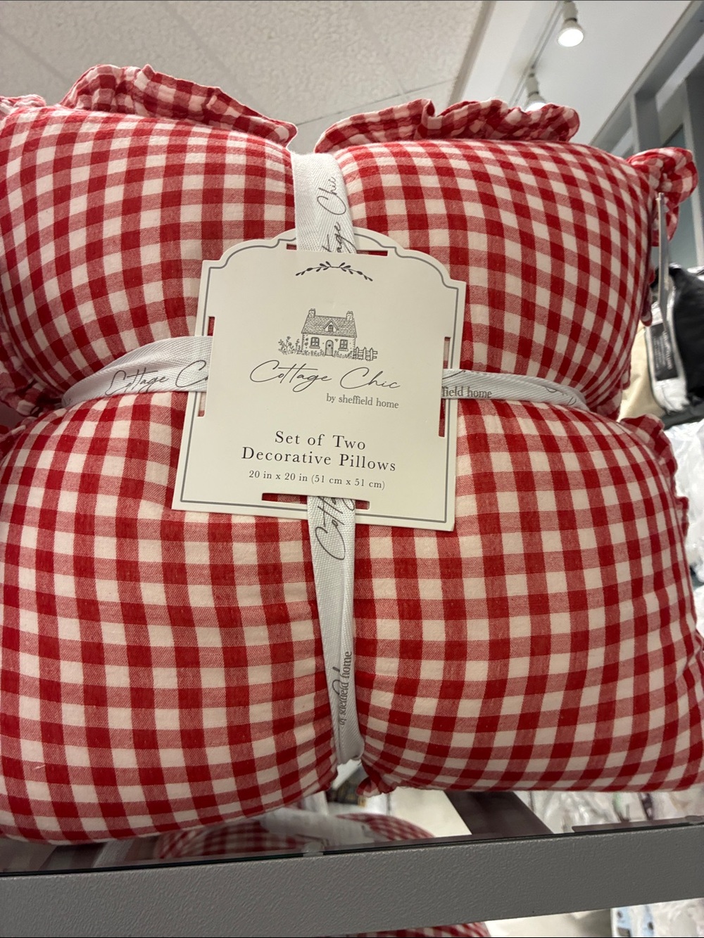 Cottage Chic Red Gingham Decorative Pillow Set of Two